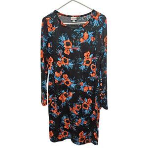 Lularoe Debbie Pencil Dress Floral Size L Resort Hawaiian Vacation Black Orange